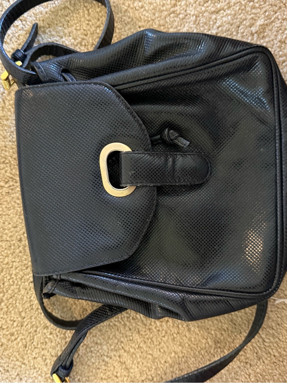 Bottega Veneta Black Textured Leather Shoulder Bag with Gold Plate